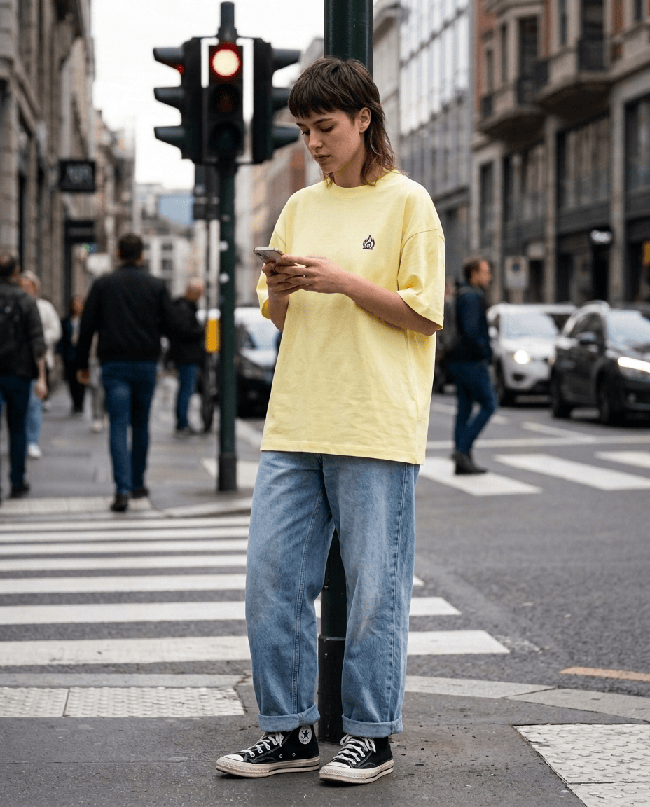 Woman wearing Basics collection on the street